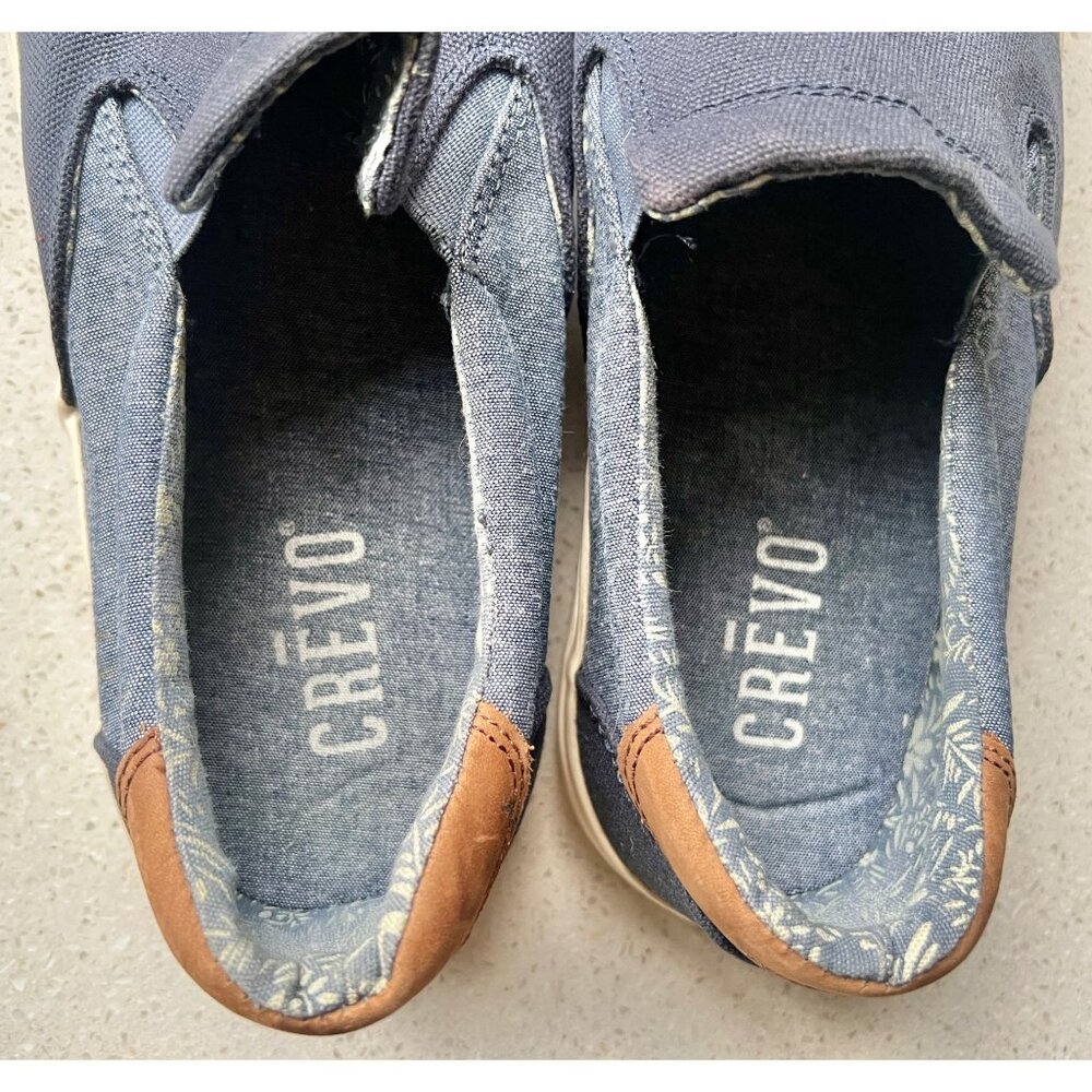 Crevo Mens Baldwin Slip On Sneakers Size 10.5 Denim Blue & Tan Canvas Shoes - Picture 6 of 9